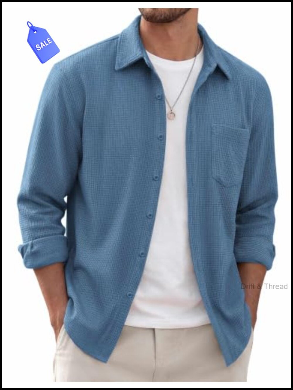 Waffle Shirt Jacket Casual Overshirt Long Sleeve Lightweight Textured Shacket
